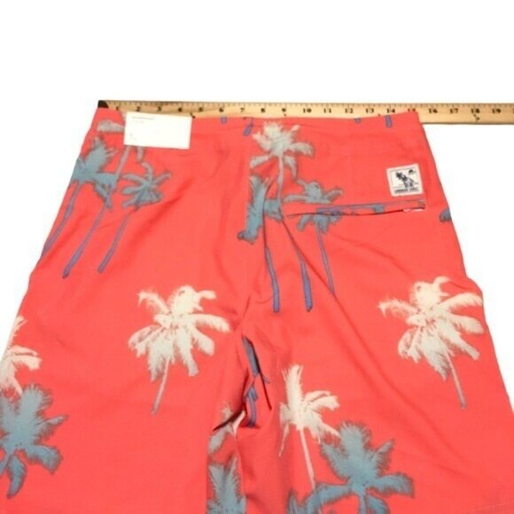 American Eagle Swim Trunk Board Short Men Small Orange Tropical Print 9" Inseam - Picture 6 of 14